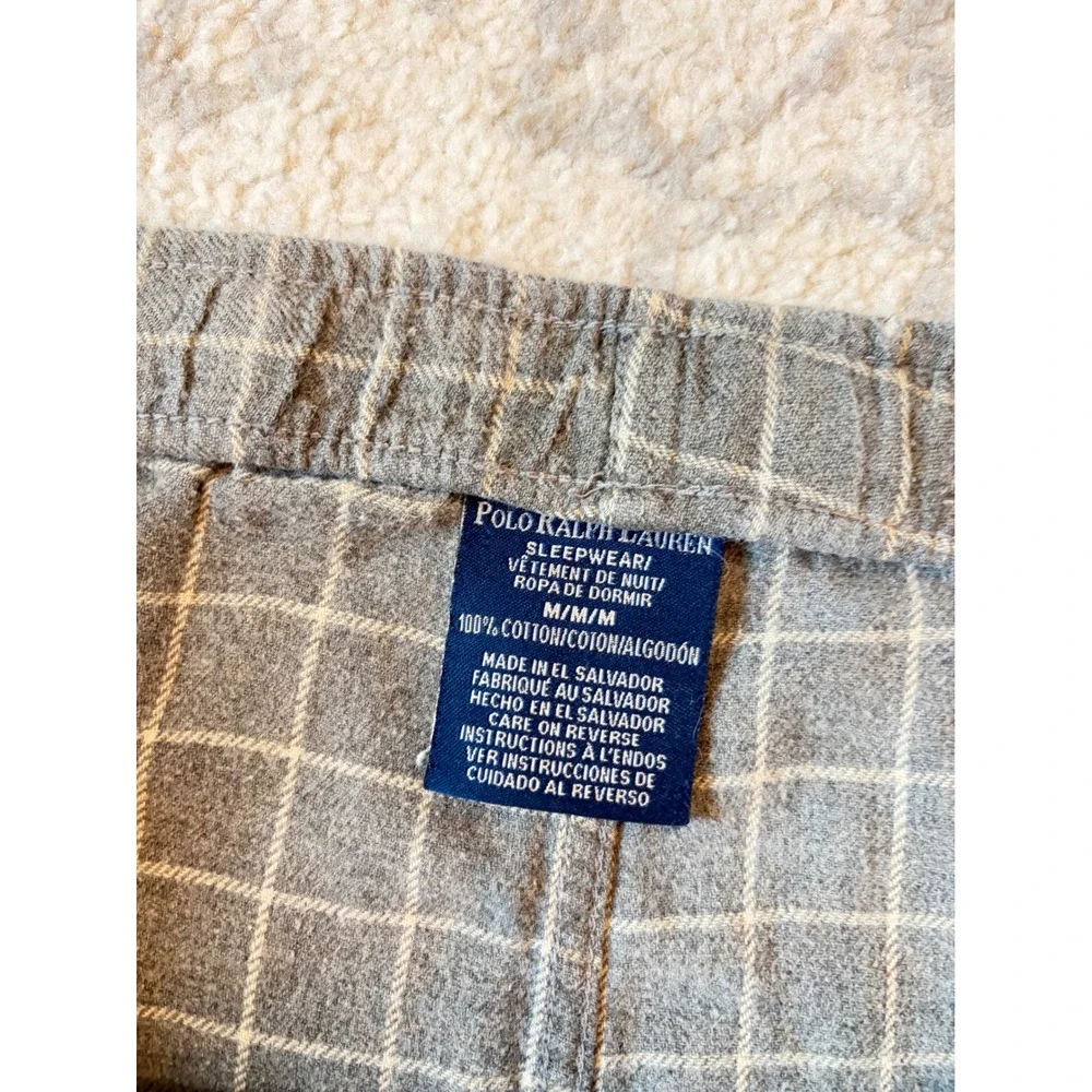 Polo Ralph Lauren Mens Grey Plaid Flannel Pajama Pants Cotton Sleepwear Medium